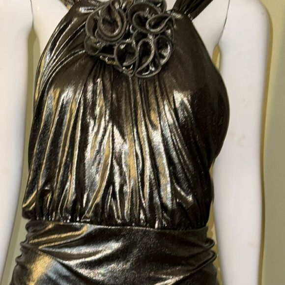 EXPRESS Metallic Rosette Halter Ruched Mini Sheath Dress y3k - Picture 7 of 16